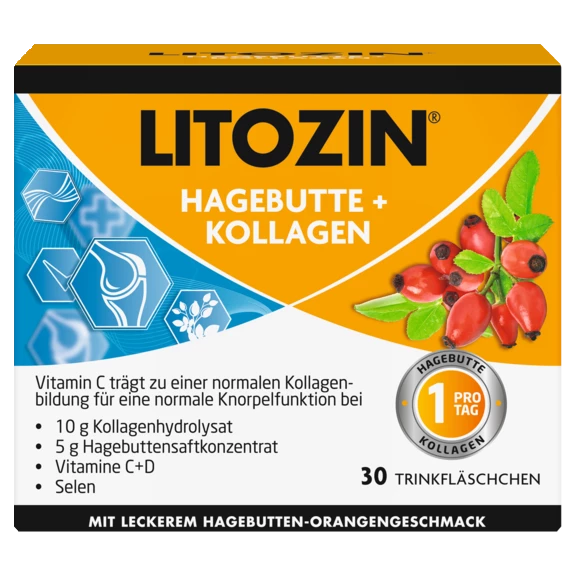Abbildung der Produktverpackung  Hagebutte + Kollagen Frontansicht